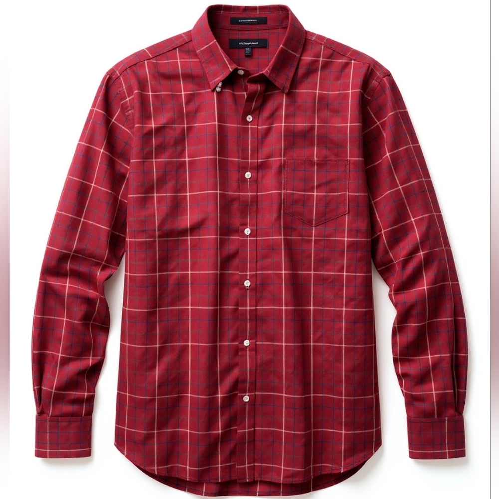 Lands' End Coral Plaid Casual Shirt